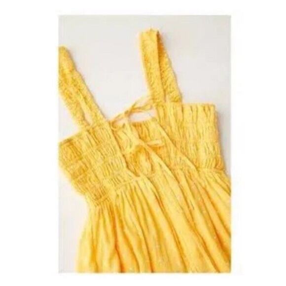 Urban Outfitters Romper Women's XS Yellow White Dots Cleo Embroidered Tie Back - Picture 8 of 10